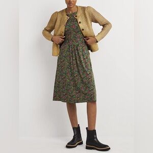 Boden Abigail Long Sleeve Crew Neck Jersey Dress Green Pink Floral Midi Size 8